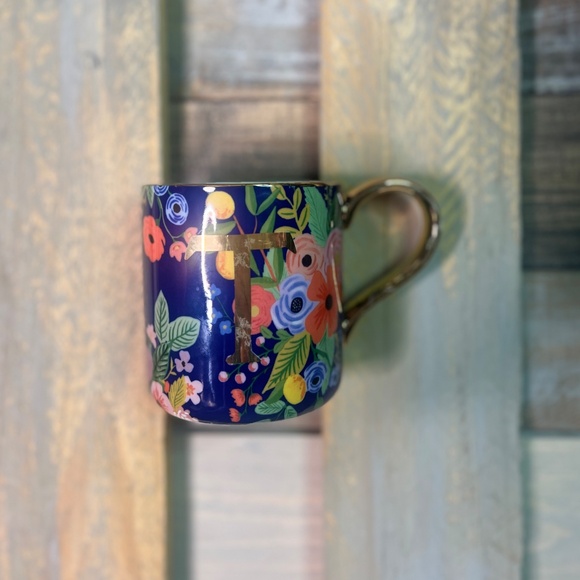 T [Rifle Paper Co] Blue Garden Party Monogram Floral Coffee Mug {Anthro} Tea Cup - Picture 3 of 16